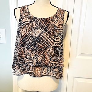 Tyche Womens SZ Large Blue Orange Cropped Layered Tank Top Blouse Sleeveless NEW